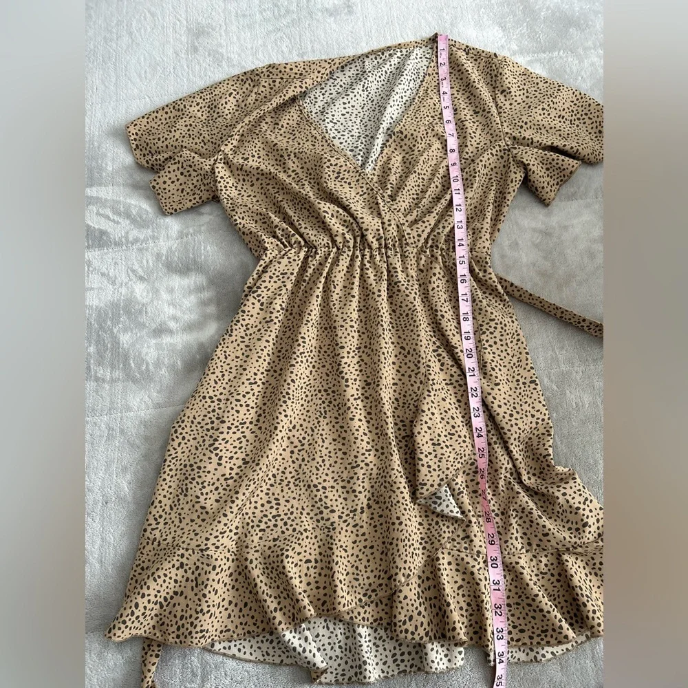 Elegant Brown Polka Dot Wrap Dress